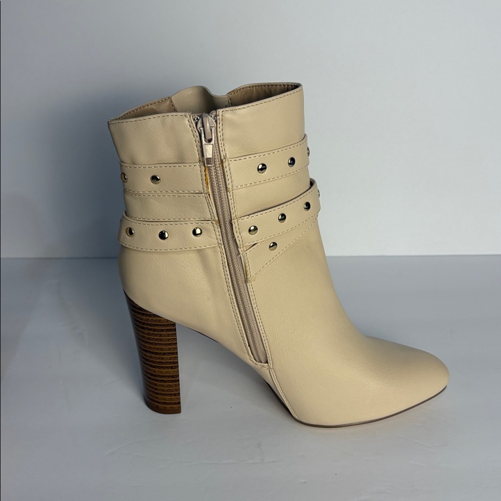 JustFab Kemba Cream Faux Leather Block Heel Wrap Buckle Boot Women's 6.5 - Picture 2 of 8